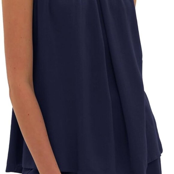 Women Linen Shorts Set 2 Piece Summer Casual Sleeveless Halter Neck Outfit - Picture 4 of 5